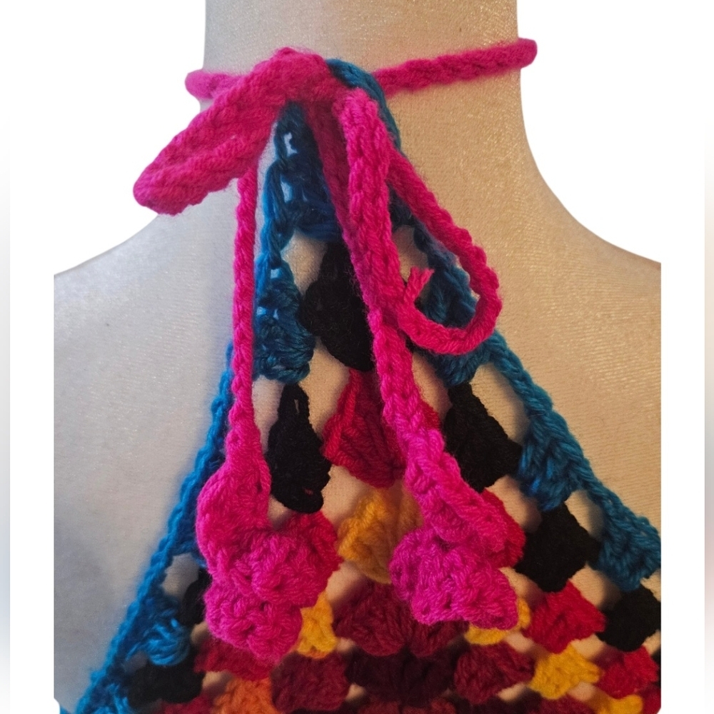 Sustainable Handmade Grannycore Crochet Dress Boho Festival Rainbow Cover-Up - Picture 7 of 17